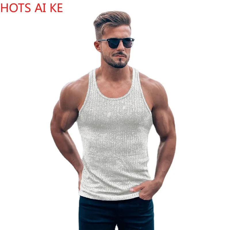 

Men's Tank Top Men's Clothing Fitness Sleeveless T Shirt Knitted Vest Sports Strips Solid Fashion Singlets Summer Clothing