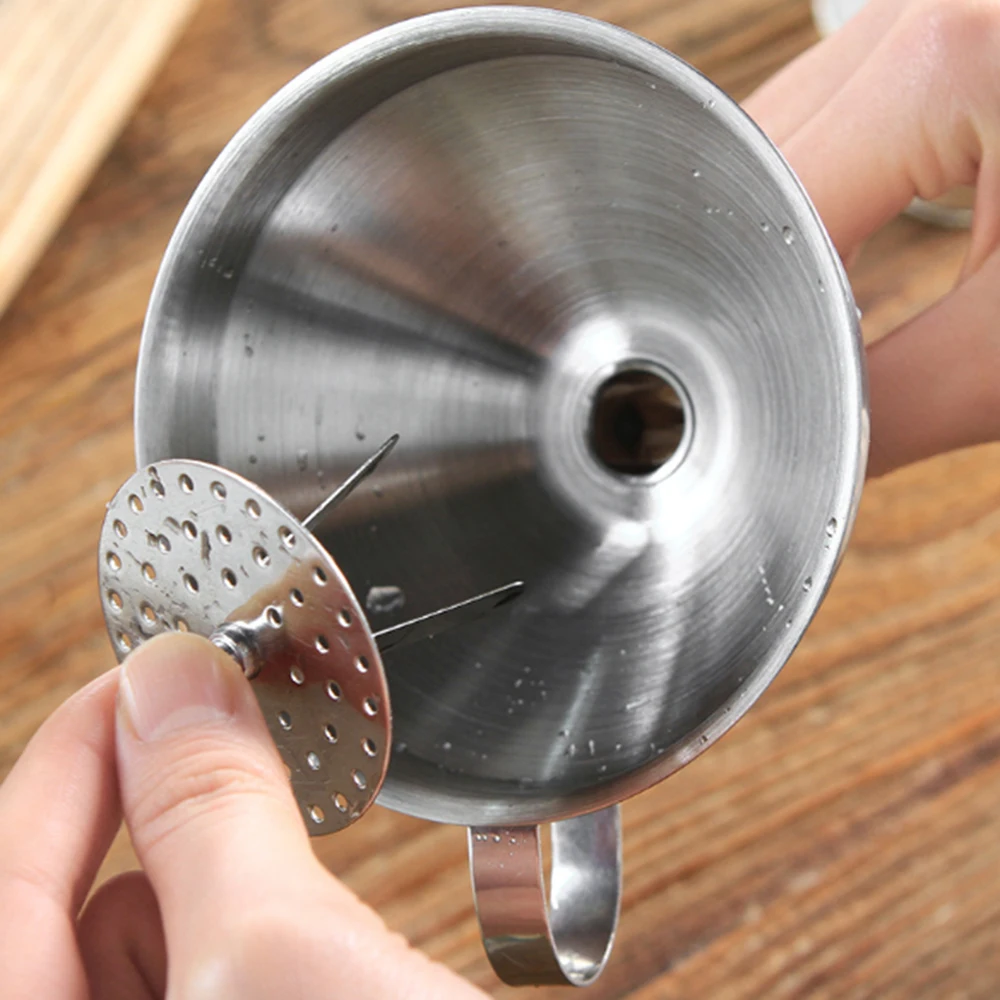 

Wide Mouth Stainless Steel Oil Liquid Funnel Strainer with Detachable Filter
