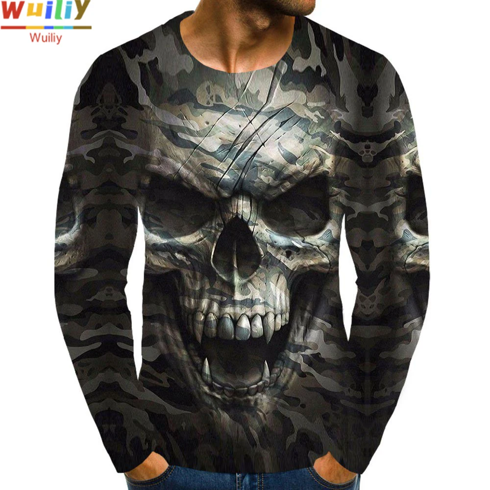 

Men's Skeleton Long T Shirt 3D Print Long Sleeve Terror Graphic Long Tees Pattern Tops Men/Women Tee