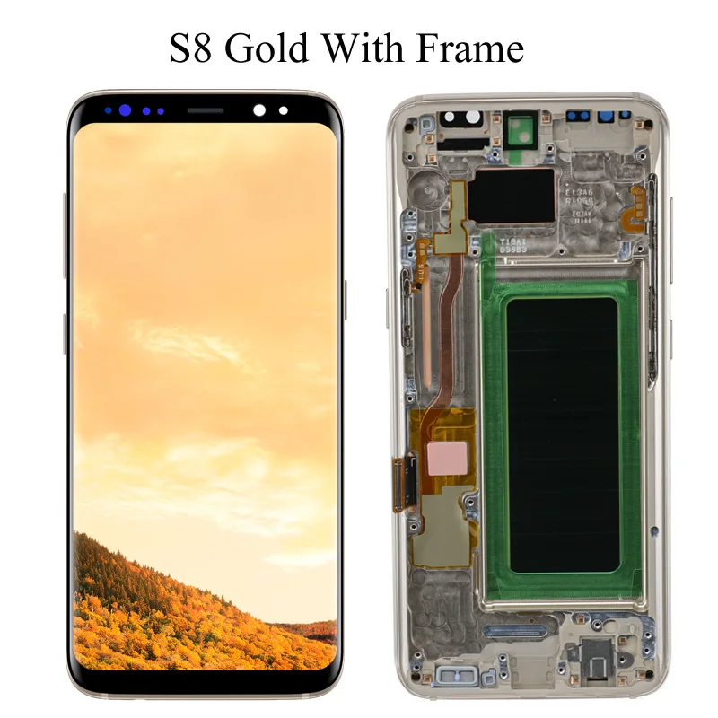 Супер AMOLED S8 lcd с рамкой для SAMSUNG Galaxy S8 G950 G950F дисплей S8 Plus G955 G955F сенсорный экран дигитайзер - Цвет: S8 Gold Frame