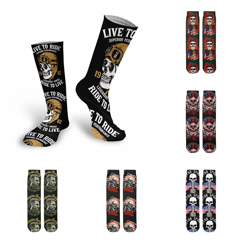 

Punk Street Casual 3D Printed Cotton Socks Men Skull Crossbones Skateboard Socks Unisex Women Medium Tube Socks Spring Autumn