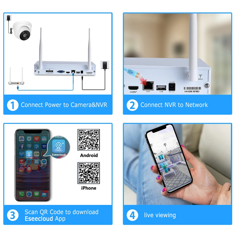 Система видеонаблюдения H.265 2 МП 8 каналов Беспроводная аудиосистема IP камера для
