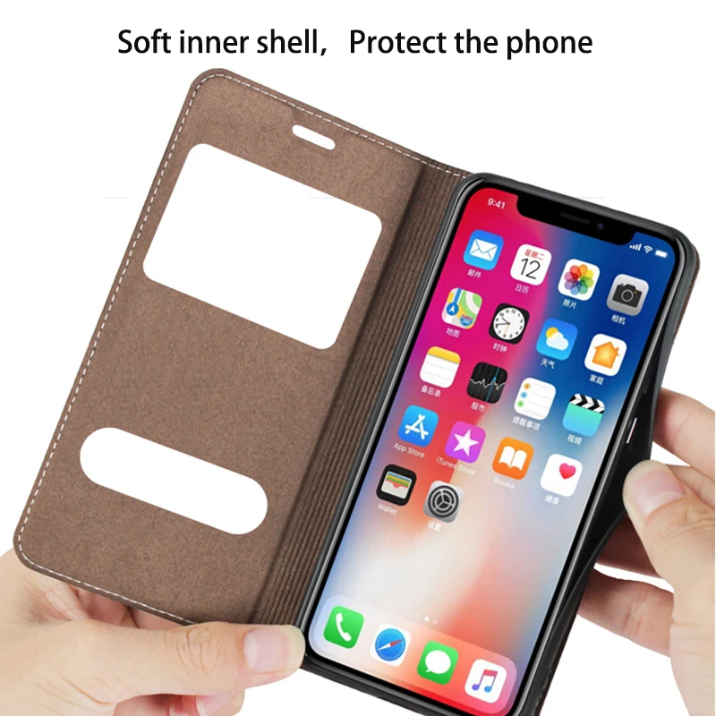 For iPhone 11 Pro Max Case Cover for iPhone SE 2020 Luxury Flip Genuine Leather Window View  5S 6s 7 8 Plus X XS XR Phone Cases