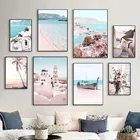 Настенная Картина на холсте с изображением пляжа, моря, лодки, пальмы, вишни, скандинавские постеры и принты, настенные картины для декора гостиной