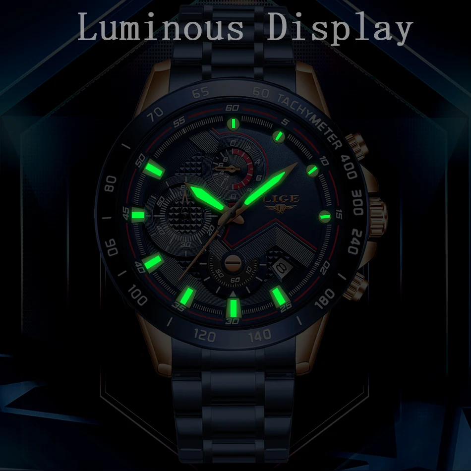 Часы наручные LIGE Мужские кварцевые деловые мужской роскошный бренд часов с