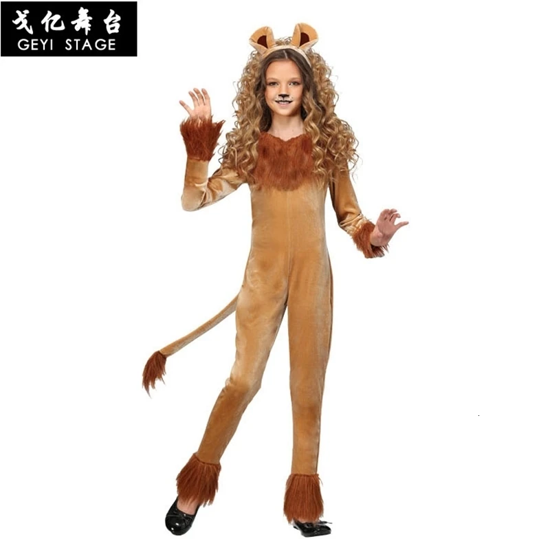 

New ferocious lion girl costume children halloween overalls dress up school book week character cosplay party