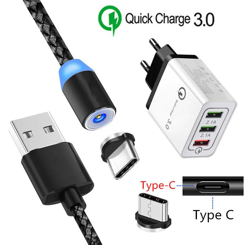 Магнитный usb кабель для Samsung Galaxy S8 S9 S10 M40 A70 A50 A30 A20E A3 A5 A7 2017 Type C зарядный провод QC 3 0