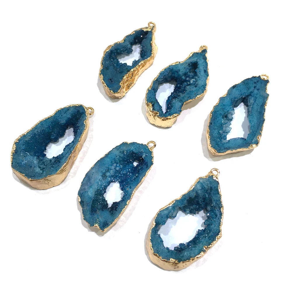 Модные подвески из голубого кварца с кристаллами Необычные Агаты друзы для