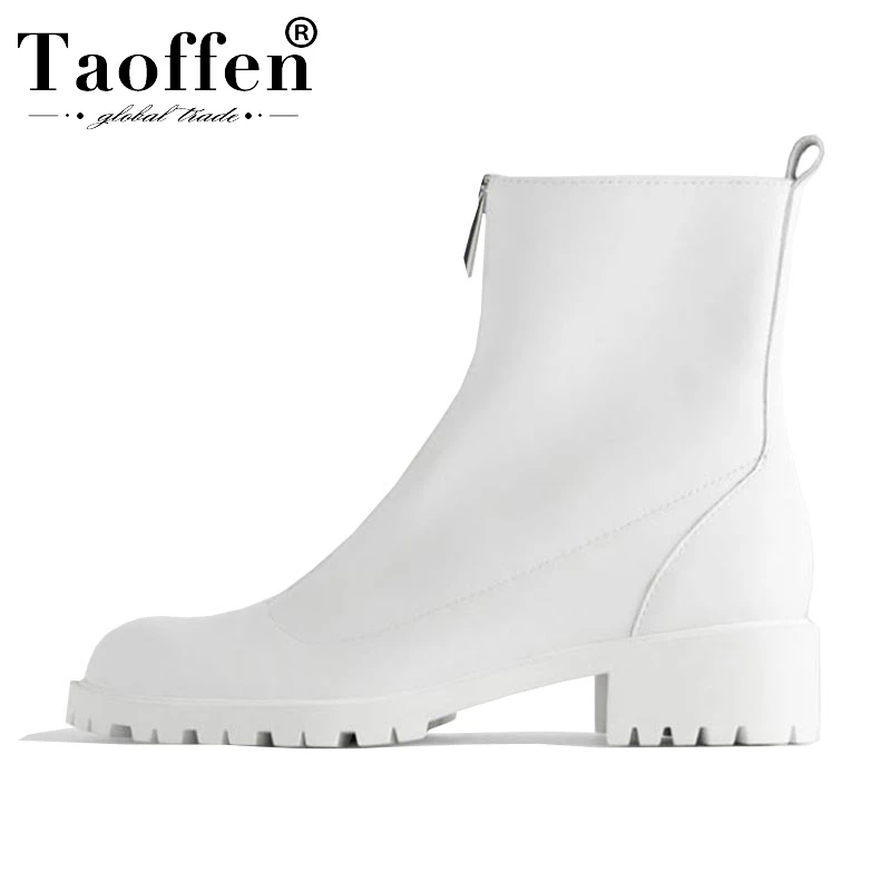 Taoffen/2020 Новое поступление белые ботильоны с круглым носком зимняя обувь на