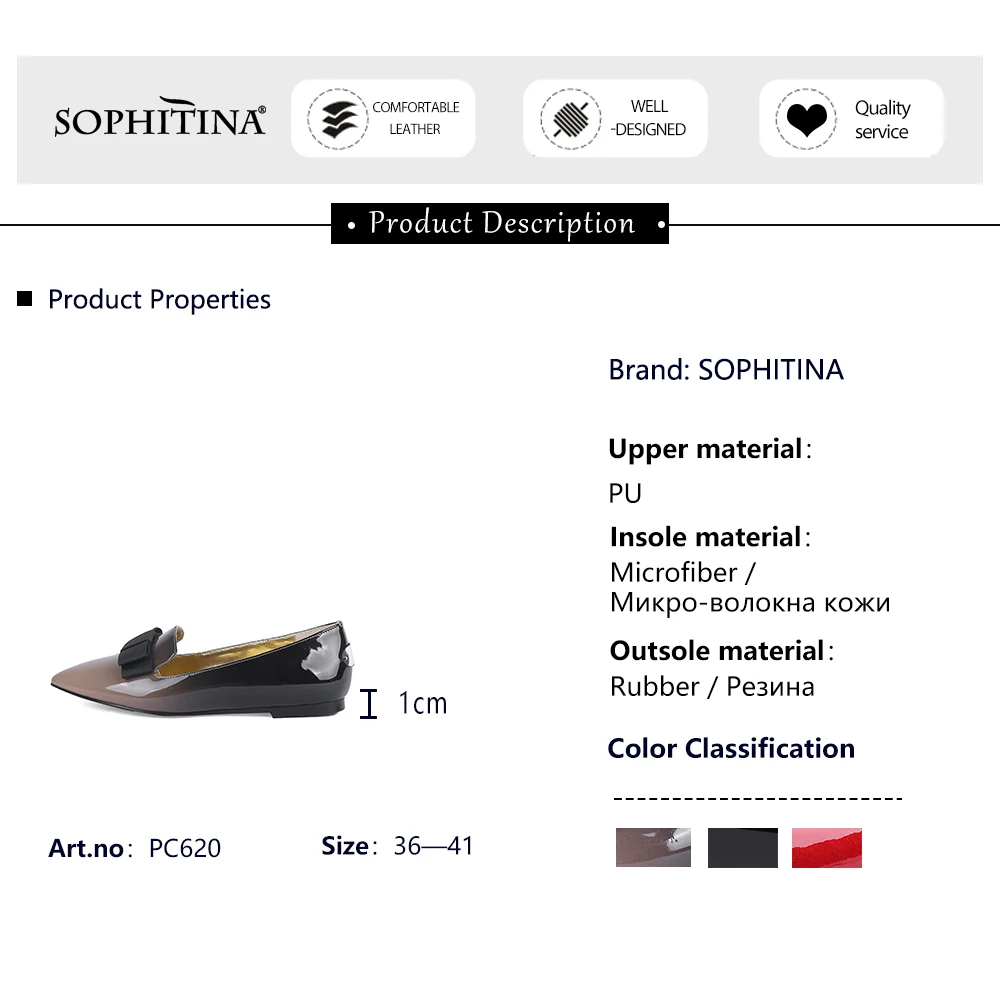 

SOPHITINA Hot Sale Flats Pointed Toe PU Patent Leather Woman Elegant Shoes Handmade High Quality Butterfly-Knot Party Flats C620