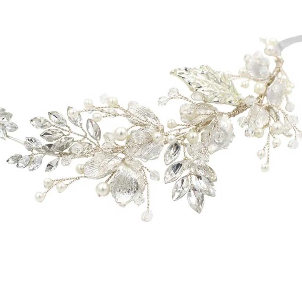 Женские свадебные украшения для волос Стразы с серебряными листьями аксессуары