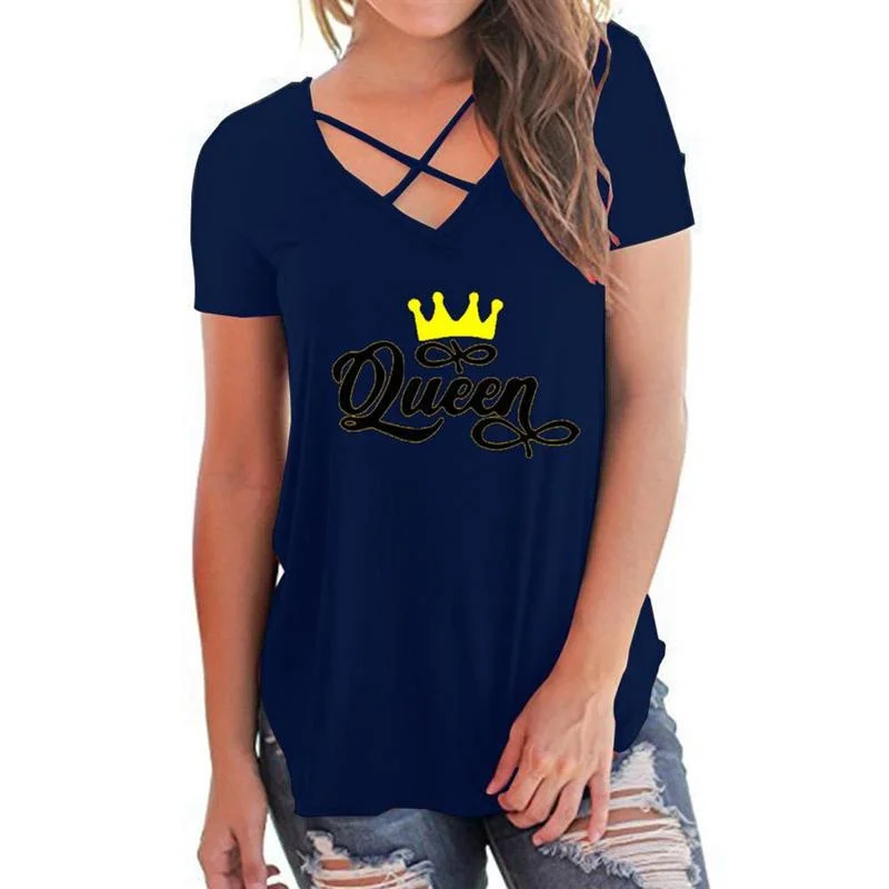 

Plus Size Womens Crown Printed Blouse Short Sleeve T-Shirt Ladies V-Neck Tops