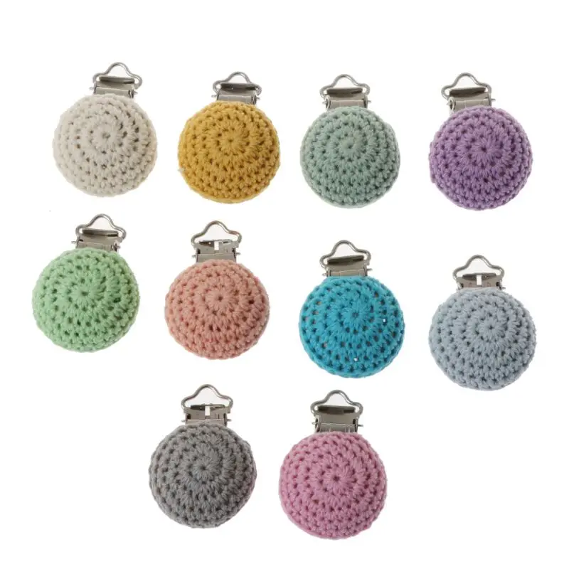 

Wooden Baby Children Crochet Pacifier Clips Holder Handmade Cute Round Nipple Clasp DIY Silicone Pacifier Chains Accessories