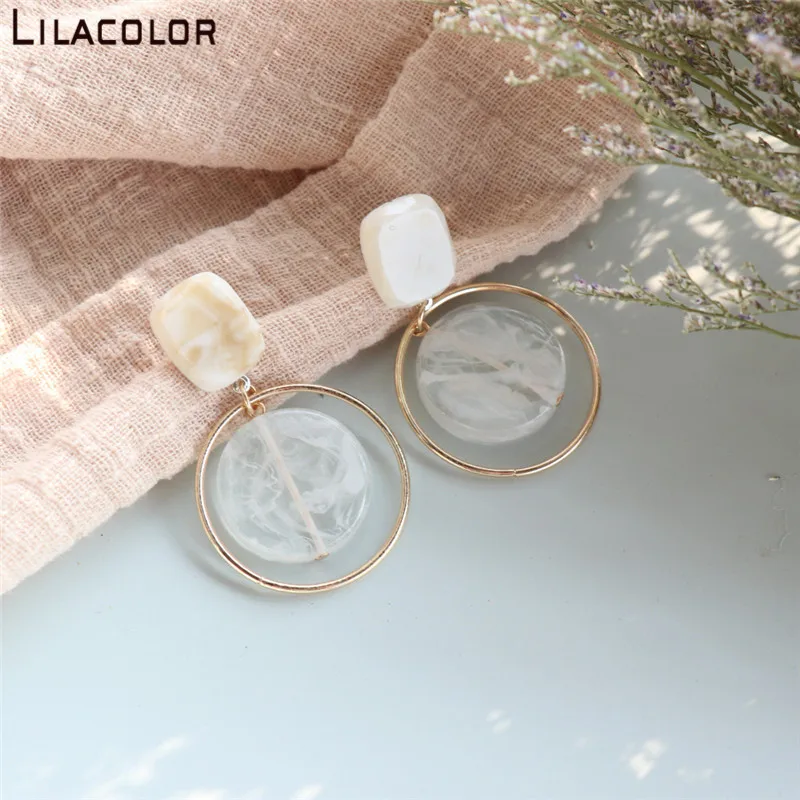 Висячие серьги Модные Акриловые Прозрачные Серьги золотого цвета большие полые