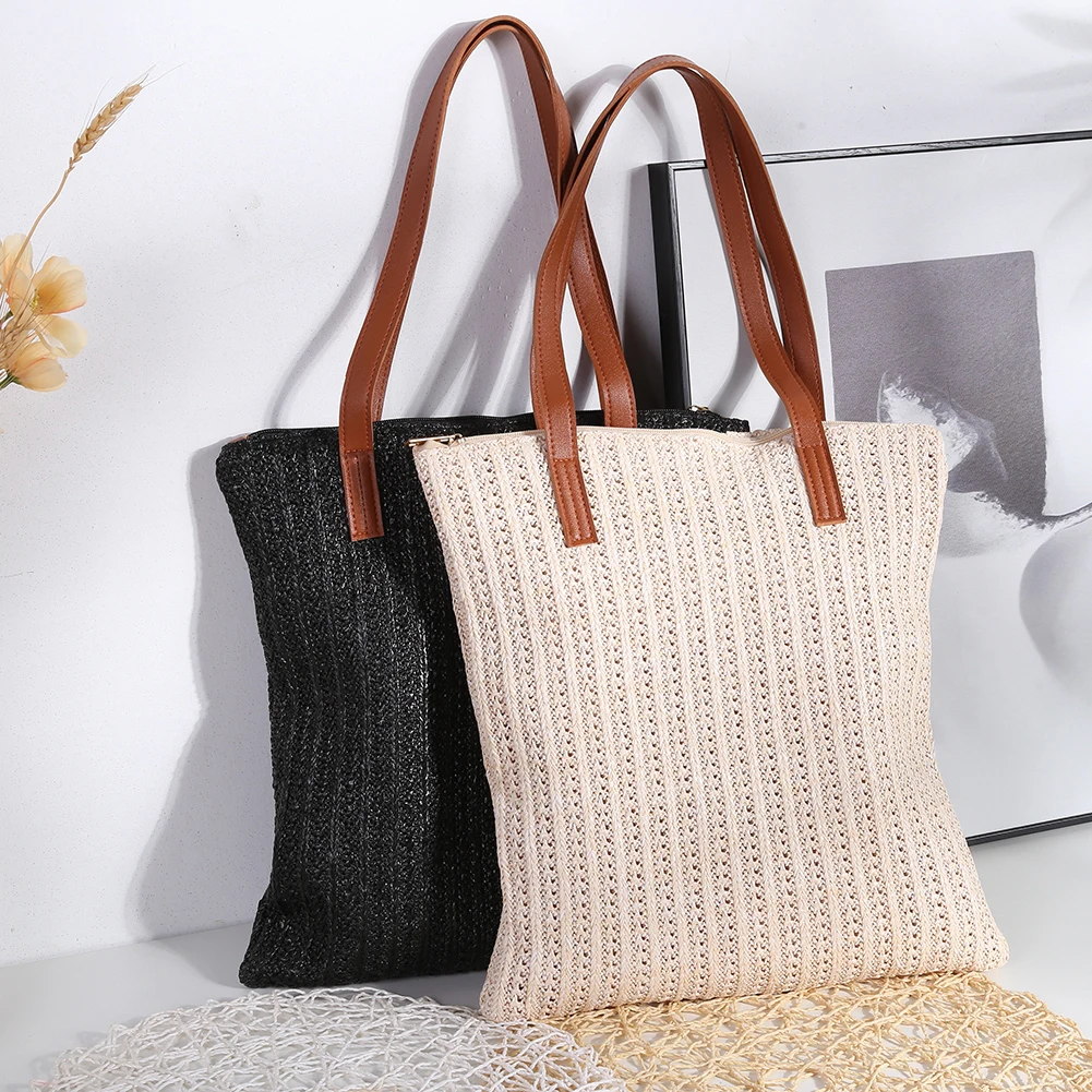 

Retro Women's Bag Trend 2021 Luxury Woven Female Handbags Shoulder Shopping Bag Summer Ladies Beach Vacation Large Capacity Tote