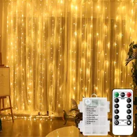 Battery Powered 3X3M 300 LED Curtain Icicle Fairy String Lights Copper Wire Christmas Led Wedding For Window Home Outdoor Decor