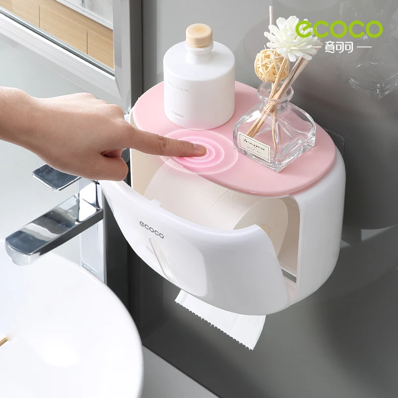ecoco wall mounted waterproof toilet paper holder shelf multifunctional storage box for toilet paper bathroom toilet accessories free global shipping