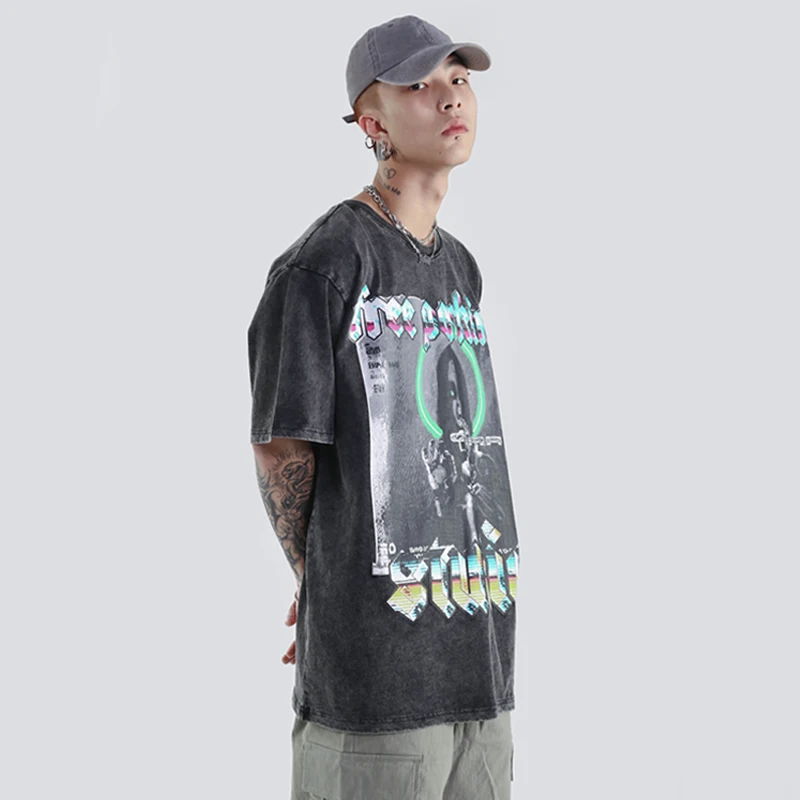 

Men Vintage Washed T Shirt Hip Hop Tshirt Short Sleeve 2020 New Summer Cotton Harajuku Streetwear T-Shirt Casual Loose Tops Tees