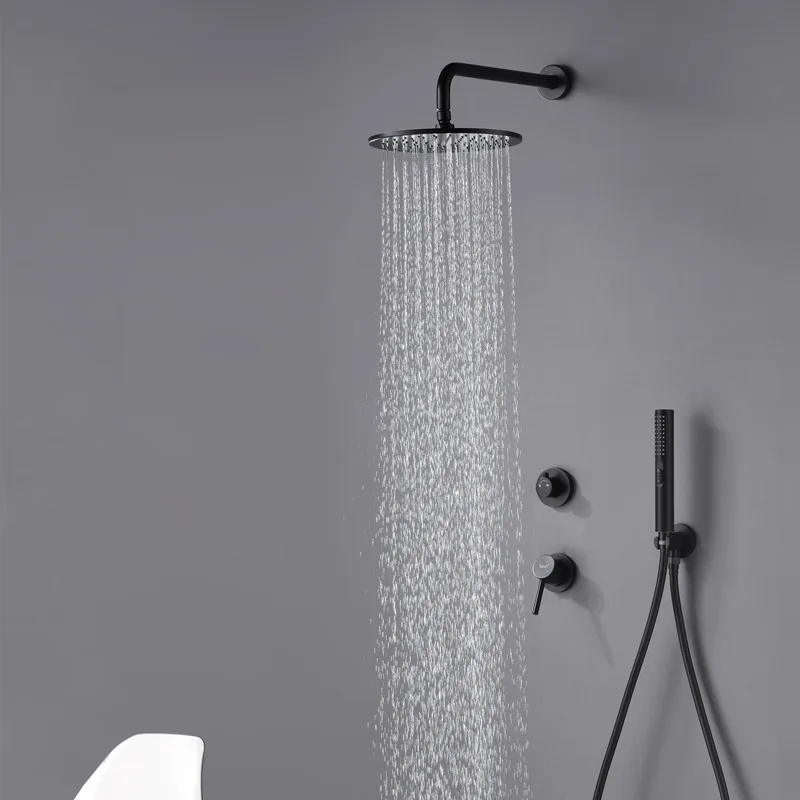 Скрытый двухфункциональный смеситель для душа и ванны черный настенный душ