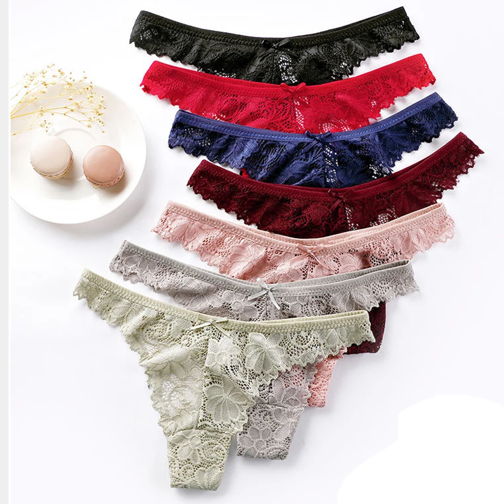 Трусики-стринги женские бесшовные кружевные однотонные прозрачные | Женская