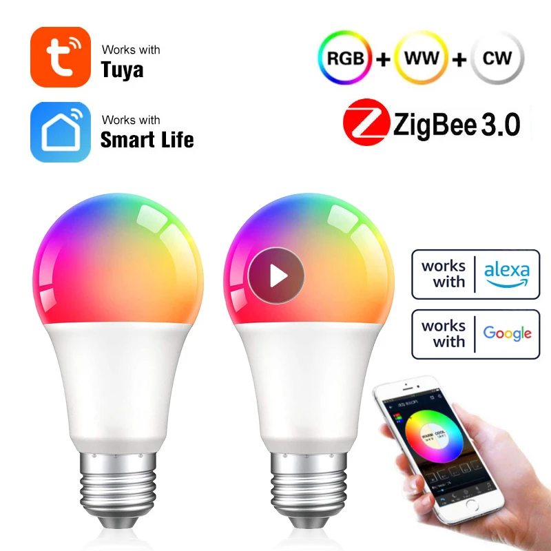 

Zigbee 3.0 LED Bulbs E27 RGB CW Dimmable LED Lamps 110V 220V Color Changing With Music Night Light For Tuya Alexa Google Home