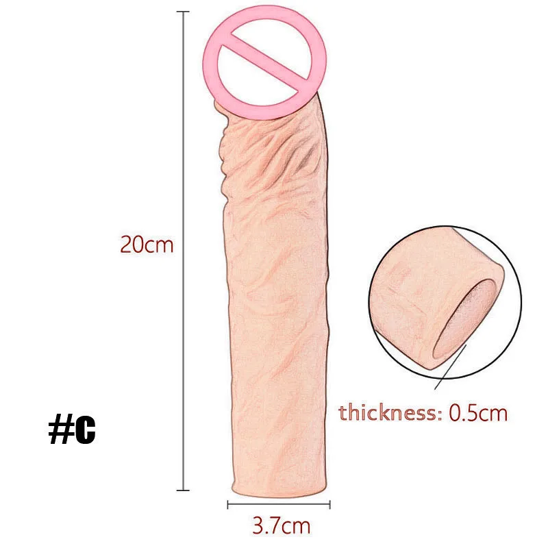 

Reusable Penis Sleeve Enlargement Condoms Sex Toys For Men Dildo Extender Enhancer Sex Delay Realistic Condom Intimate Goods