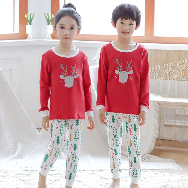 Фото Детские рождественские пижамы зимняя одежда для сна больших мальчиков и девочек
