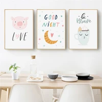 children poster pig monkey animal wall art canvas nursery print decoration picture painting nordic kids baby bedroom decoration