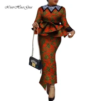 custom african print ruffles tops and skirt set women bazin riche african clothing 2 pieces women skirts set plus size wy6139