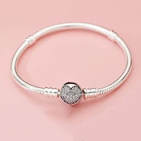 authentic 925 sterling silver pan bracelet new fashion heart shaped clasp snake bone bracelet fit charm women jewelry