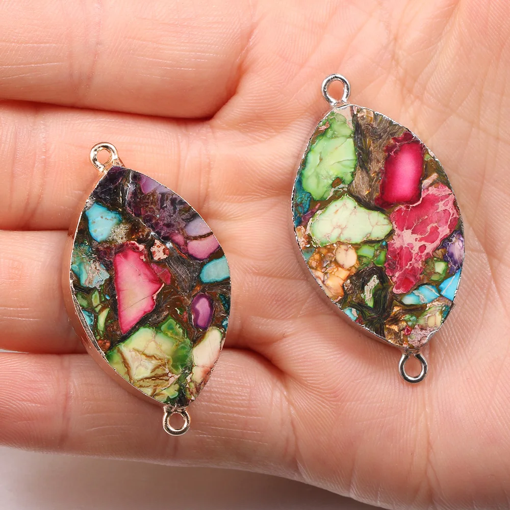

Natural Stone Multicolor Emperor Stone Connector Pendant Charm Pendant for DIY Jewelry Making 23x45mm