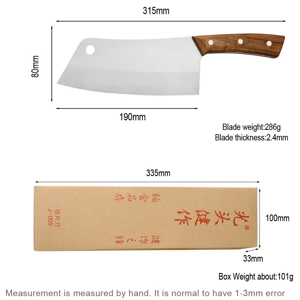 

XYj Chef Knife Chinese Style Kitchen Knife 7.5 Inch Quality Stainless Steel Chopper Butcher Cleaver Wooden Handle With Box