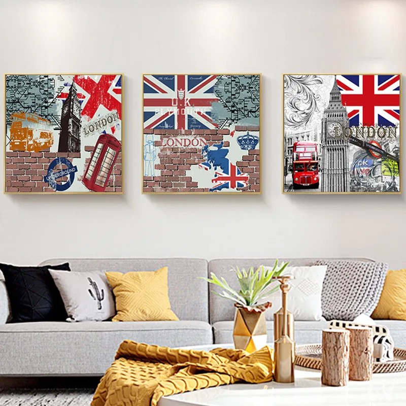 Плакат на холсте с изображением пейзажа Лондона и Парижа Биг-Бена Красного