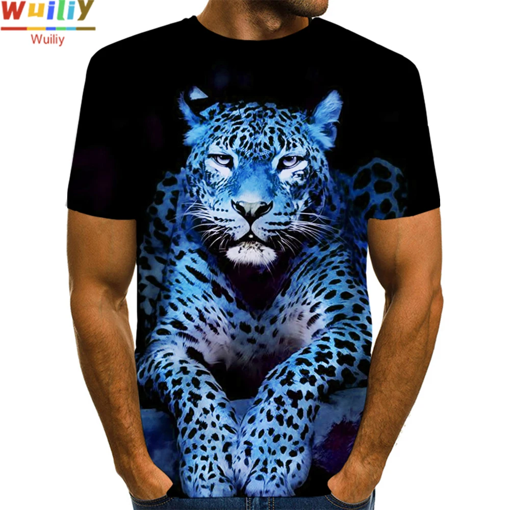 Футболка мужская с 3D-принтом животных леопардовая рубашка топ рисунком в стиле