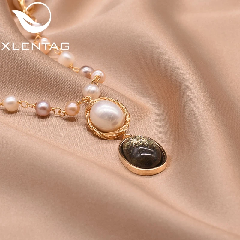 XlentAg ожерелье с подвеской в виде листа из пресноводного белого жемчуга для женщин