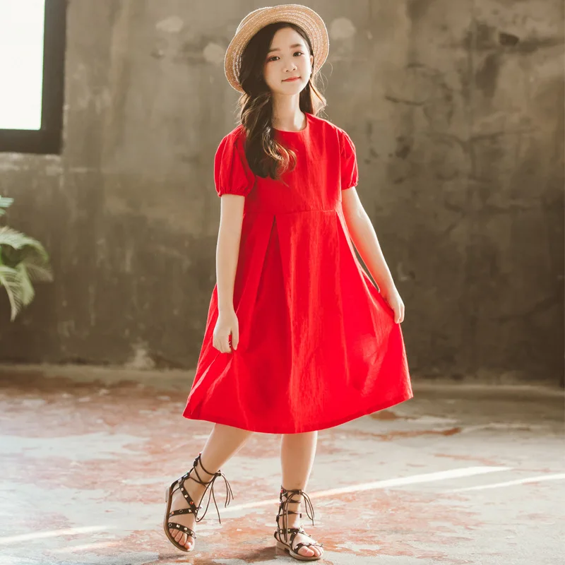 Платье для девочек коллекция 2019 года летние хлопковые однотонные платья