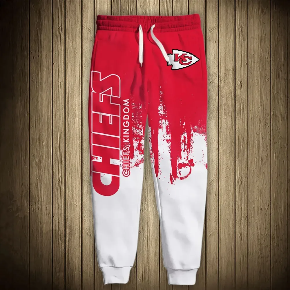 

Kansas City Cool American Football 3D Chiefs Sweatpants Splash Ink Graffiti Forest Letter Print Red Pants 1