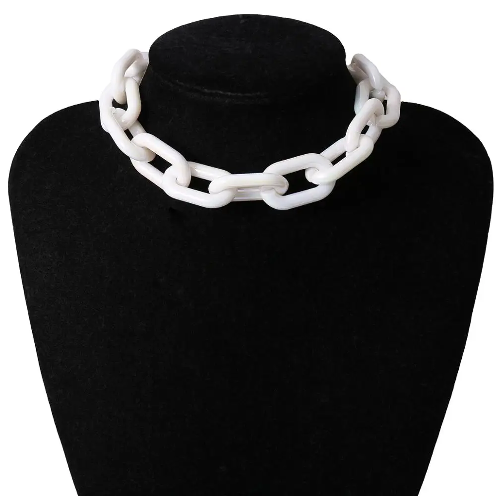 

Exaggerated Hip Hop Acrylic Choker Necklace Women High Quality Lock White Color Chunky Link Twisted Goth Jewelry Steampunk Men