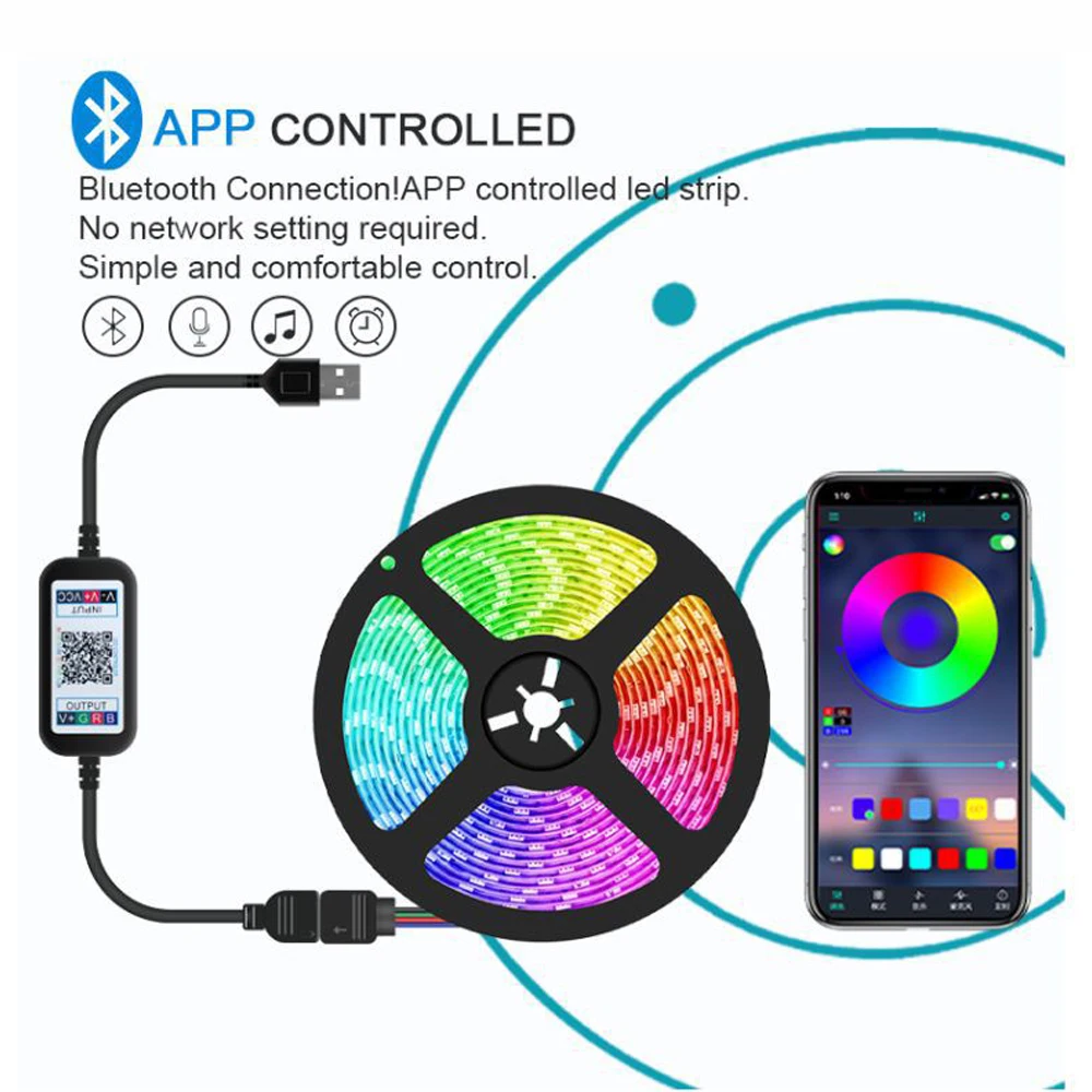 

5M 10M Tape Bluetooth LED Strip Lights RGB 5050 SMD Flexible Ribbon Waterproof RGB LED Light Diode DC 12V Control