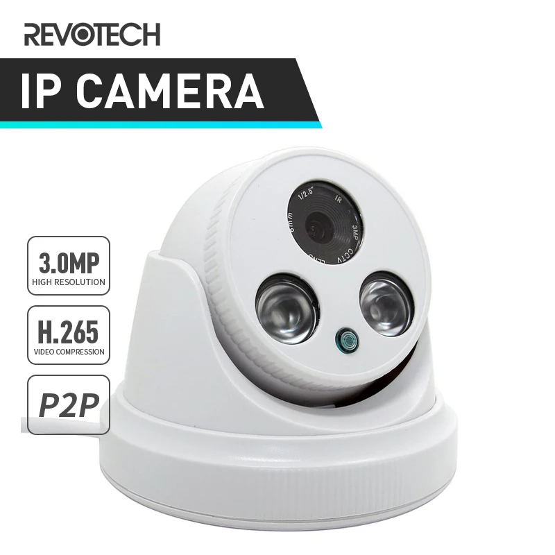 IP-камера HD H.265 3 Мп для помещений 1296P/1080P 2 светодиосветодиодный ИК ночное видение
