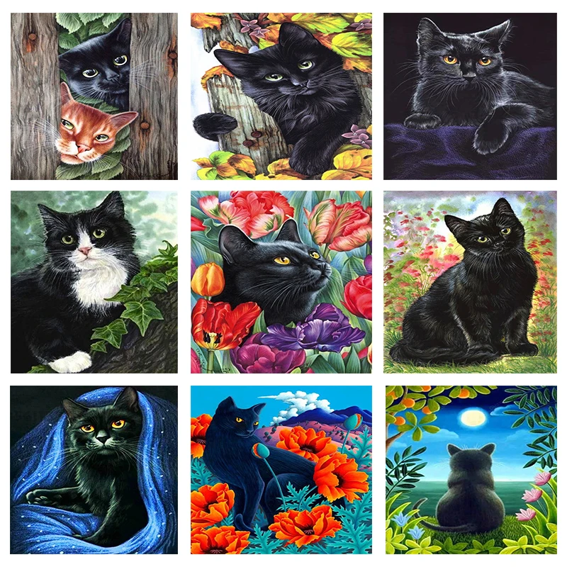 

5D DIY Diamond Painting Cross Stitch Black Cat Embroidery Mosaic Handmade Full Square Round Drill Wall Decor Craft Gift