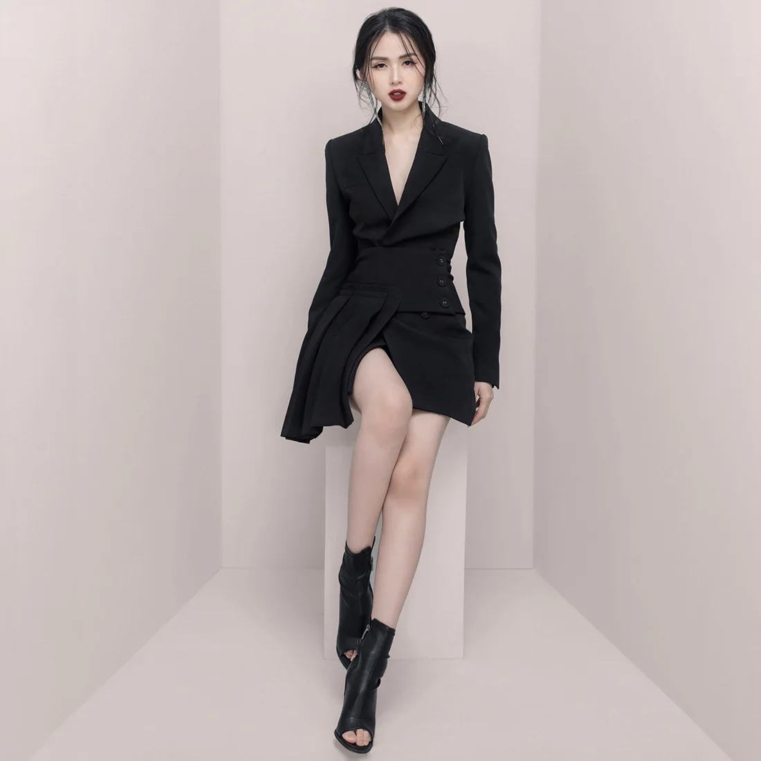 Весенне-осеннее платье женская одежда 2020 корейское сексуальное черный деловой