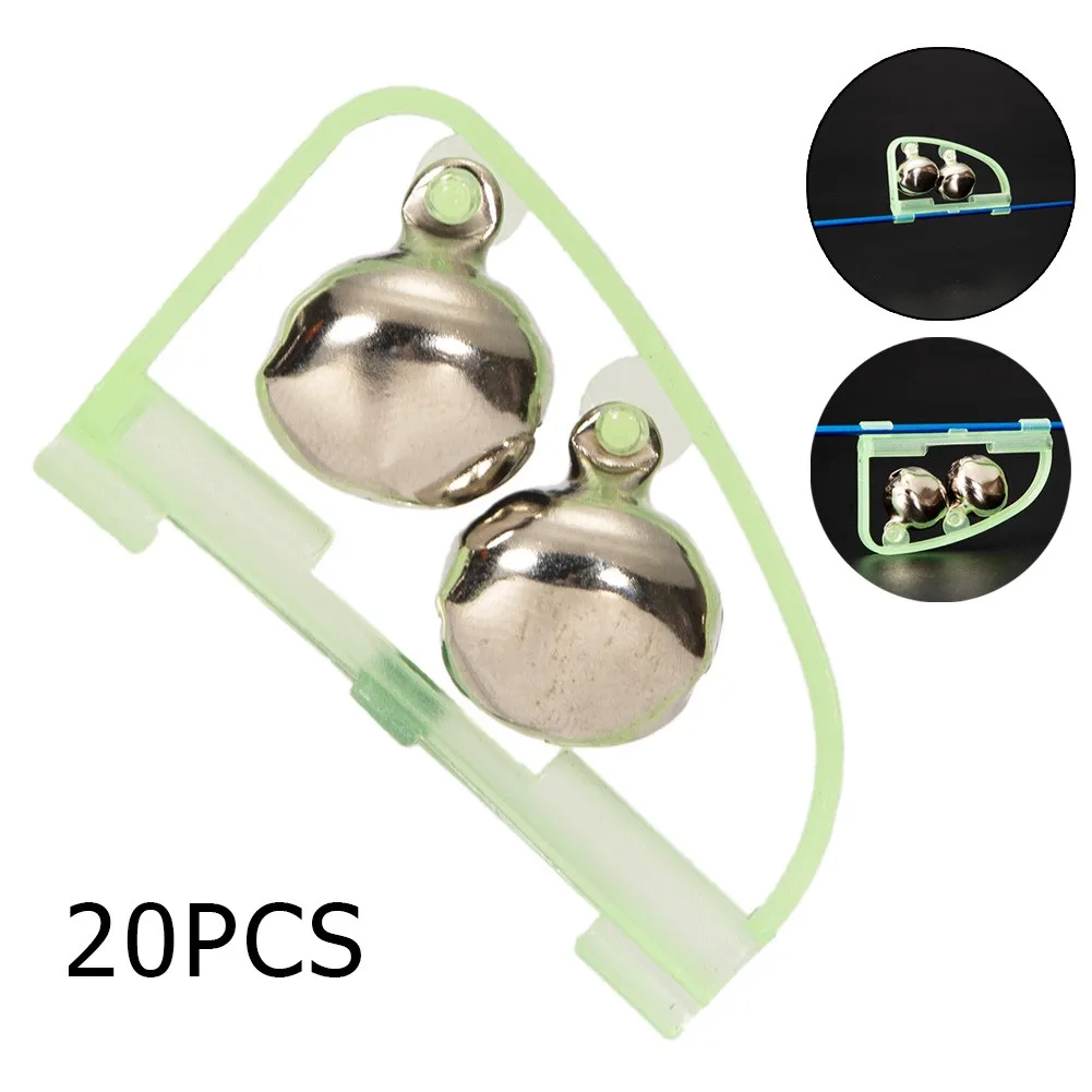 

20pcs Luminous Light Fishing Rod Tip Clip Twin Bells Alarms On Night Fishing Bite Alarm 5mm Diameter Hole Pesca Fish Tackle Tool