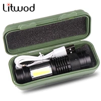 q5 built in battery usb charging led flashlight cob zoomable waterproof tactical torch lamp bulbs lantern litwod