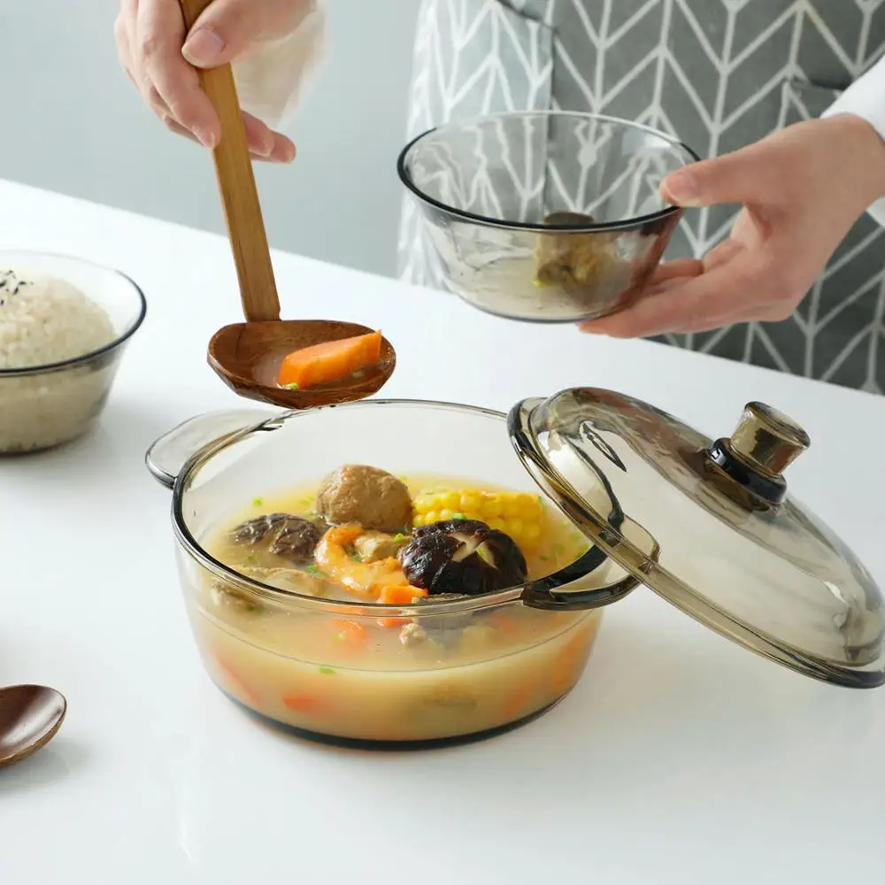 

1L Transparent Glass Mixing Bowl Household Tableware Student Instant Noodle Soup Bowl Dessert Fruit Bowl With Lid Handle
