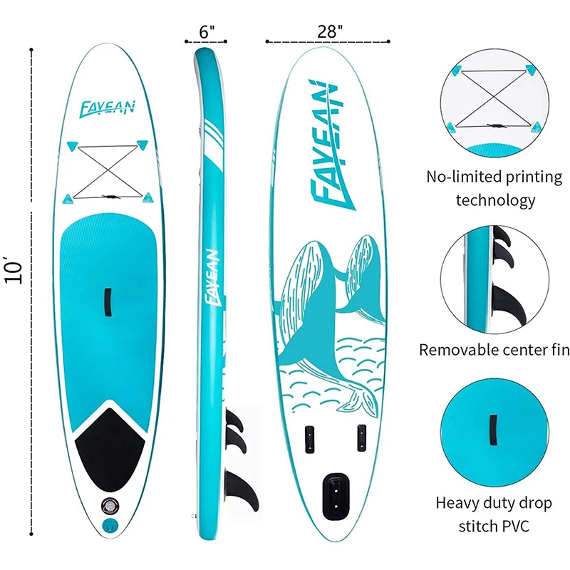 SUP Inflatable Surf Paddle Board 10' x 28''x 6'' with Hand Pump Backpack Coil Leash Carry Bag Repair Kit Case | Спорт и