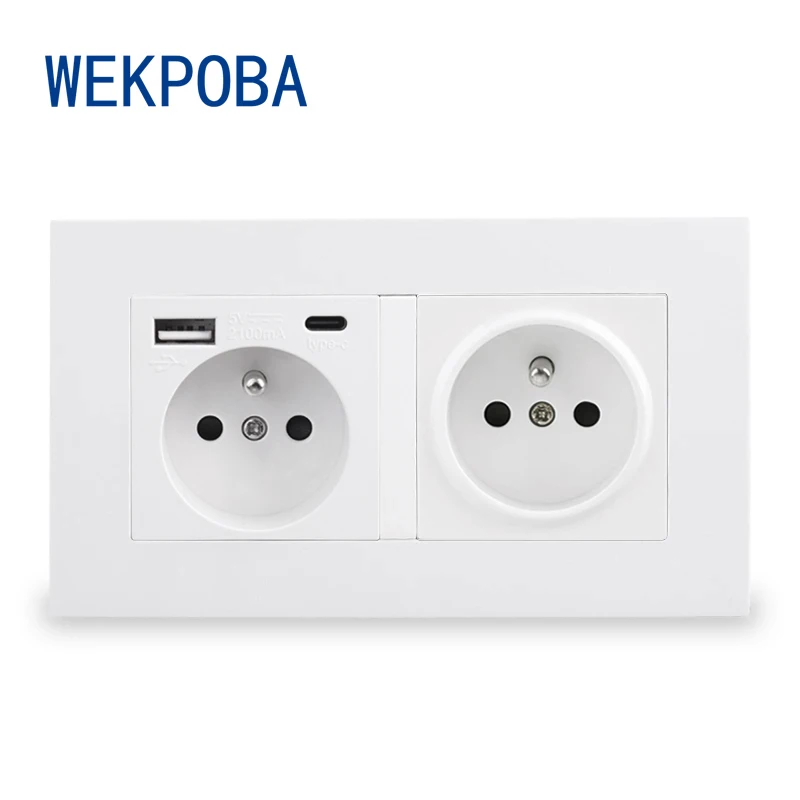 

Панель WEKPOBA из поликарбоната, стандартная настенная розетка с заземлением и разъемом USB Type A и Type-C, для зарядки