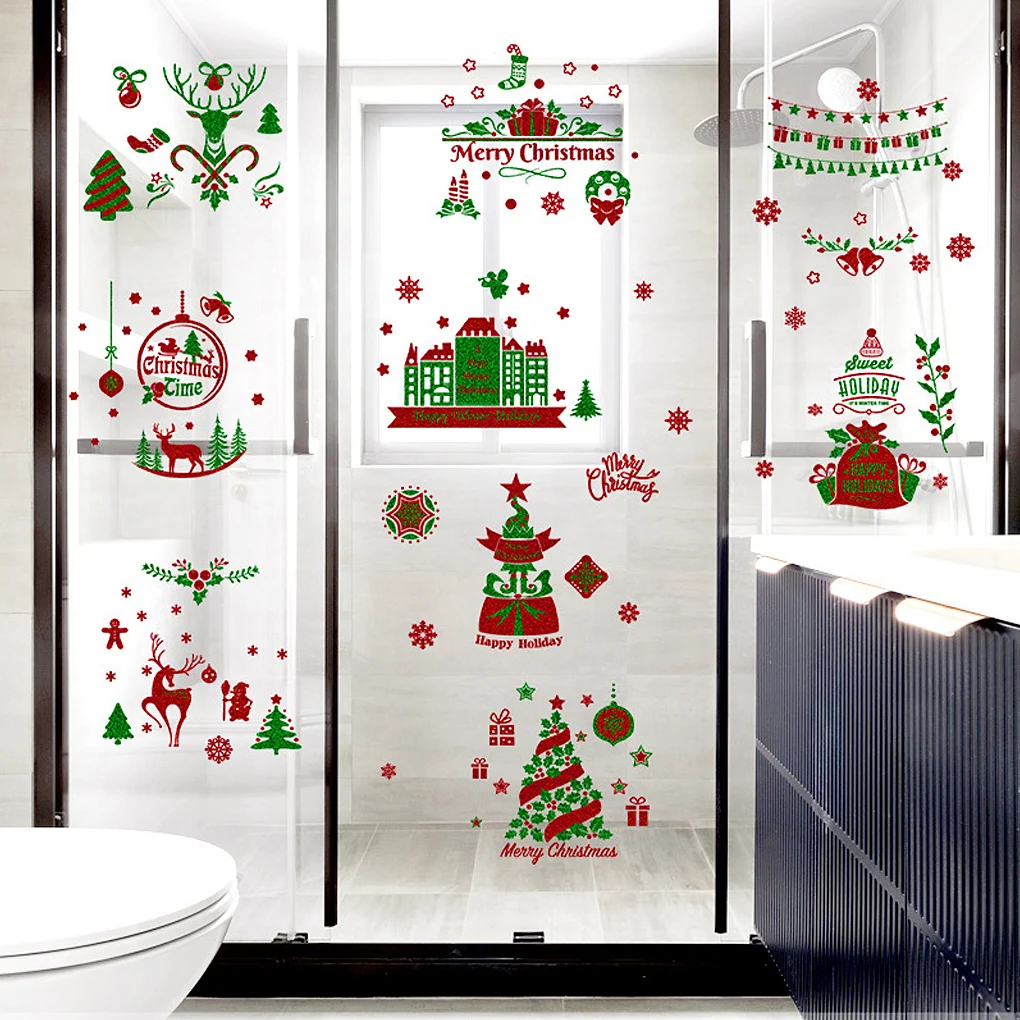 

9pcs Window Glass Stickers Christmas Party Decoration Wall Decals DIY Holiday Snowman Decorative Art Room Clings Home