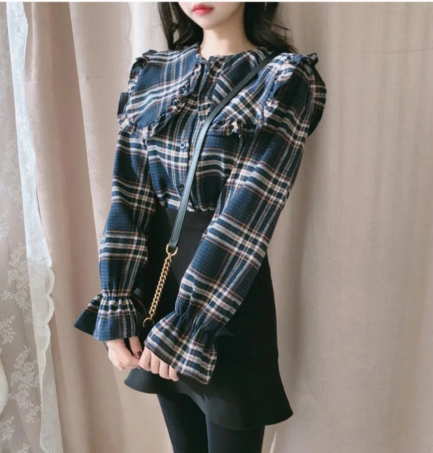 Клетчатая рубашка кардиган винтажные Женские топы с длинными рукавами блузка