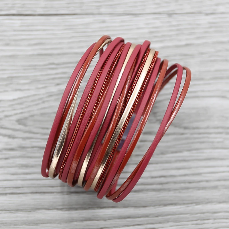 

Strathspey green leather bracelet for women 2020 Vintage Multilayer Strips Wide Bracelets Boho Magnetic Bracelet Jewelry